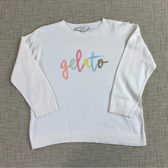 Loft Off-white Summer Novelty Print Gelato Spellout Lightweight Sweater Sz‎ XS - Picture 5 of 14